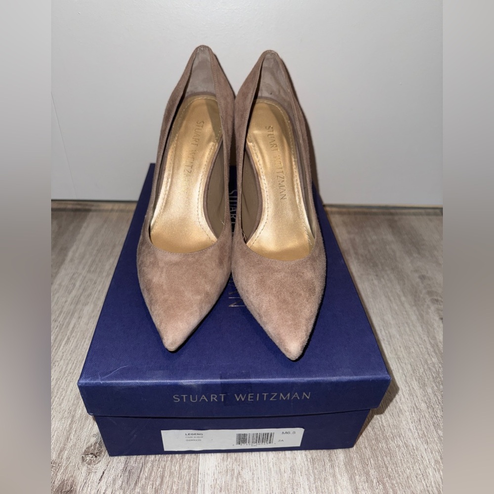 STUART WEITZMAN suede pointed toe heels in good condition.